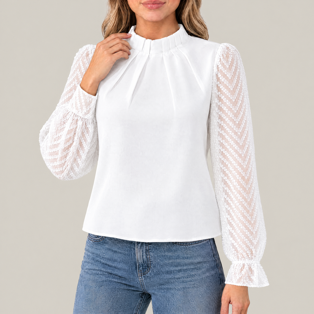 Elise Pleated High Neck Blouse