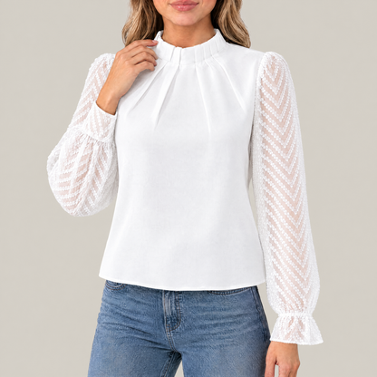 Elise Pleated High Neck Blouse