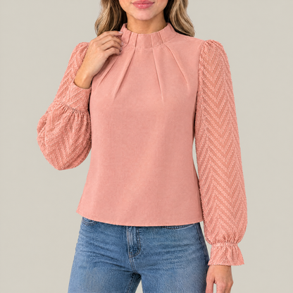 Elise Pleated High Neck Blouse