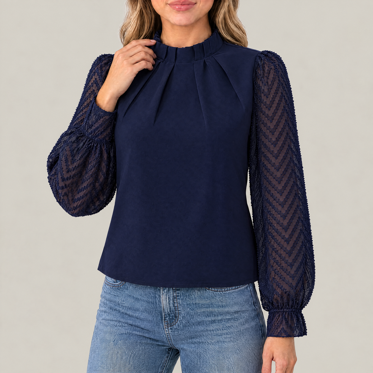 Elise Pleated High Neck Blouse
