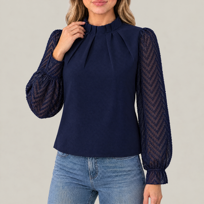 Elise Pleated High Neck Blouse