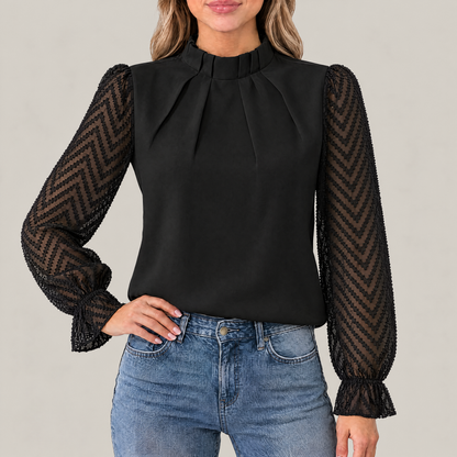 Elise Pleated High Neck Blouse