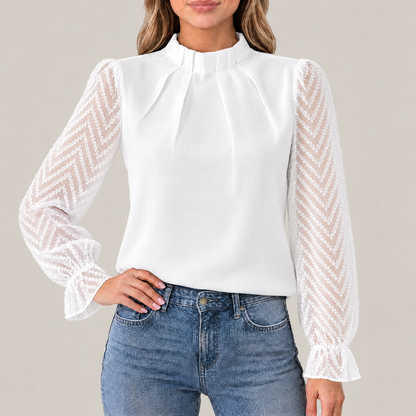 Elise Pleated High Neck Blouse