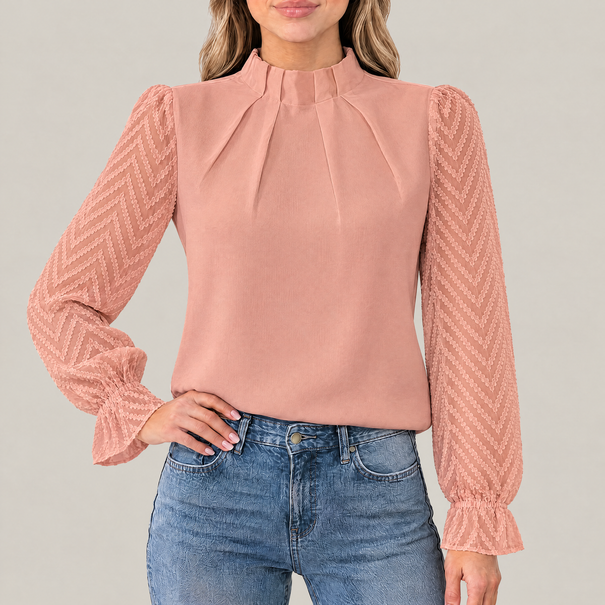Elise Pleated High Neck Blouse