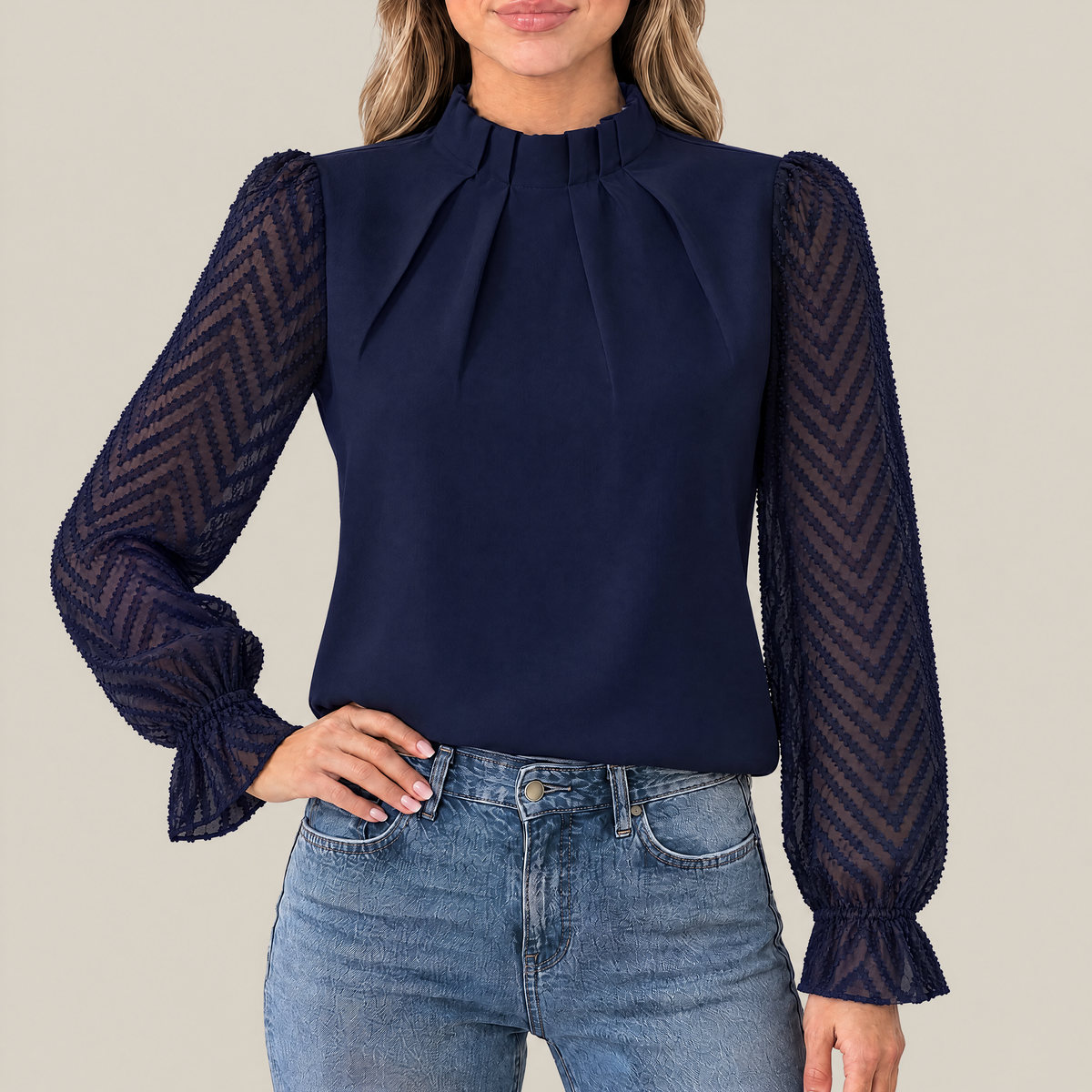 Elise Pleated High Neck Blouse