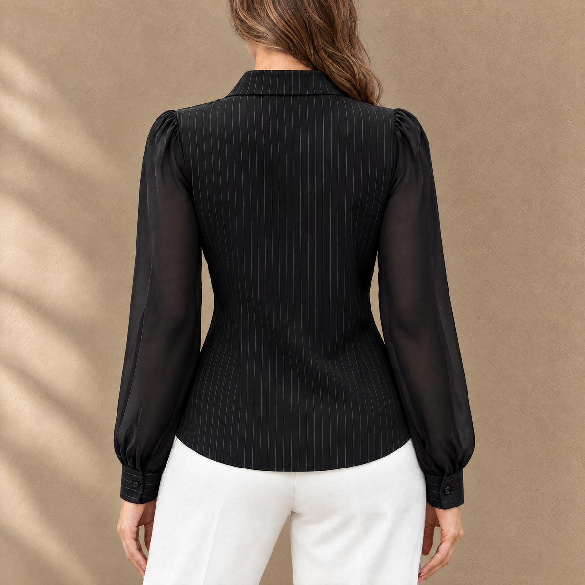 Lena Pinstripe Belted Blouse