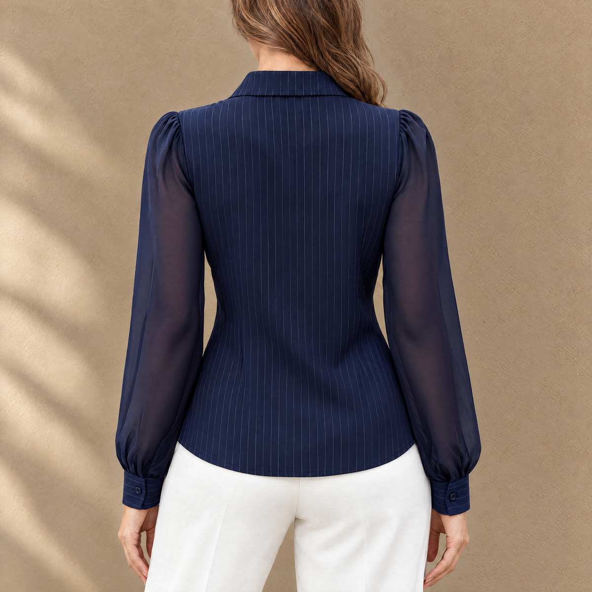 Lena Pinstripe Belted Blouse