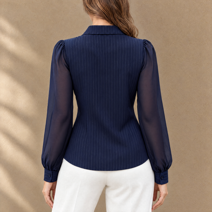 Lena Pinstripe Belted Blouse