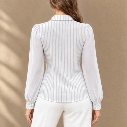 Lena Pinstripe Belted Blouse