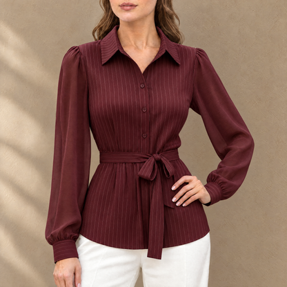 Lena Pinstripe Belted Blouse