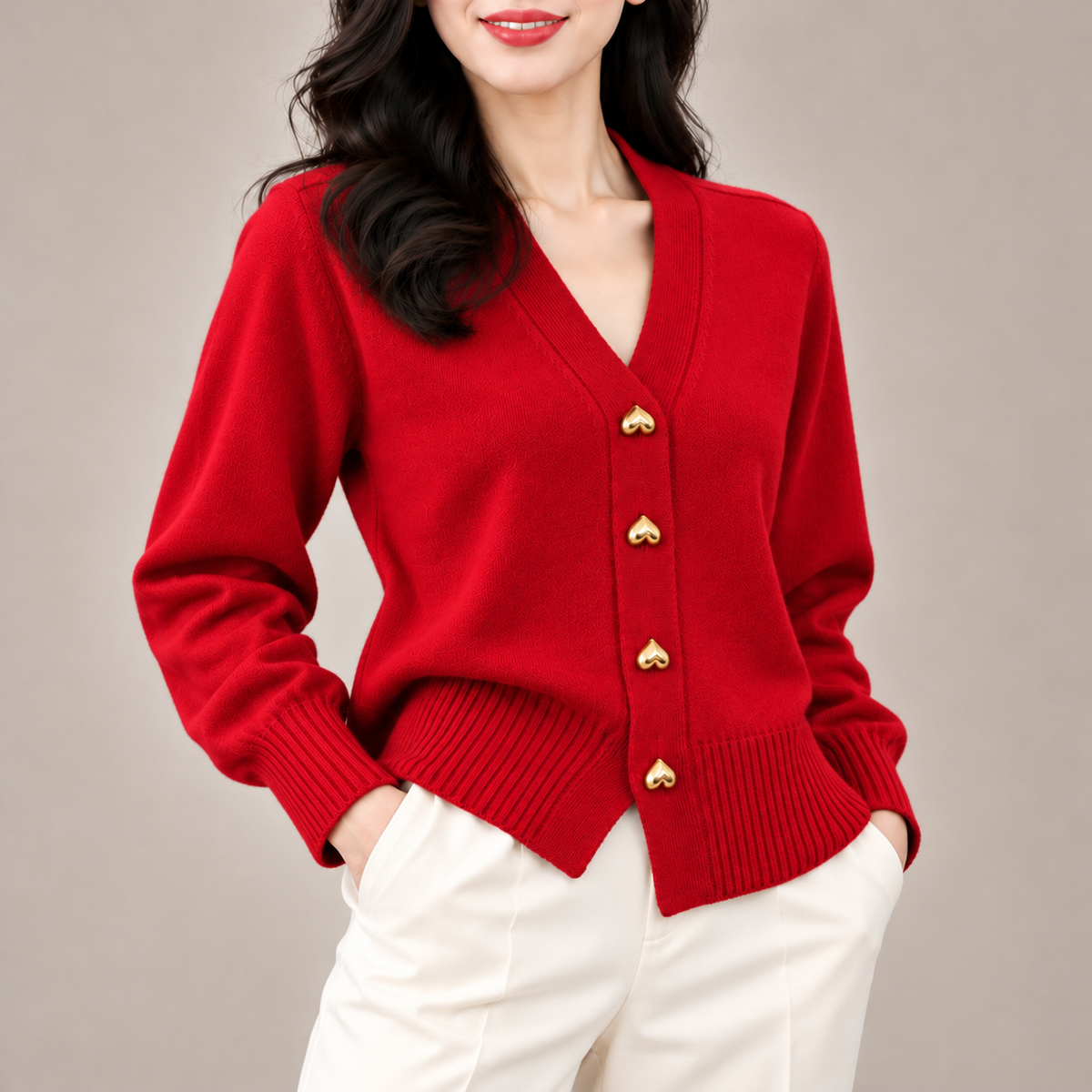 Rosalie Heart-Button Knit Cardigan