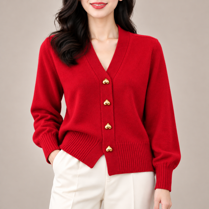 Rosalie Heart-Button Knit Cardigan