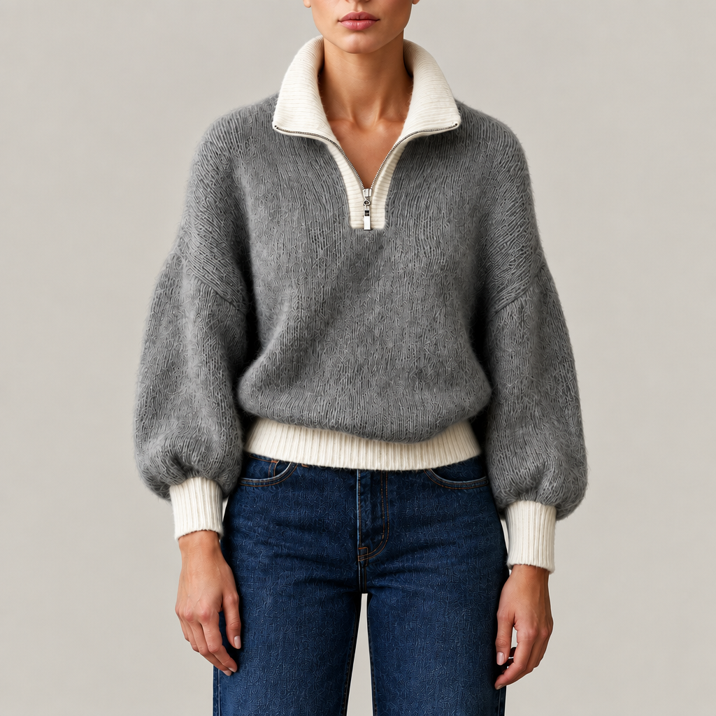 Elise Contrast Quarter-Zip Knit Sweater