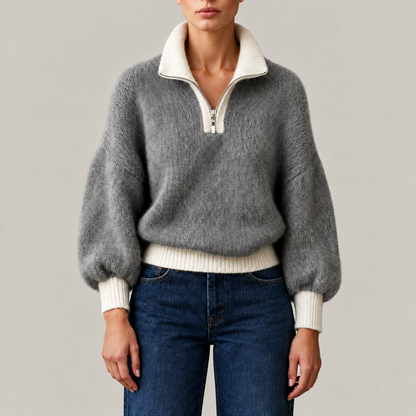 Elise Contrast Quarter-Zip Knit Sweater