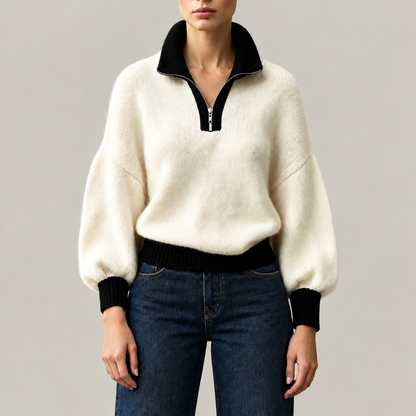 Elise Contrast Quarter-Zip Knit Sweater