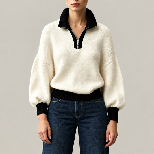 Elise Contrast Quarter-Zip Knit Sweater