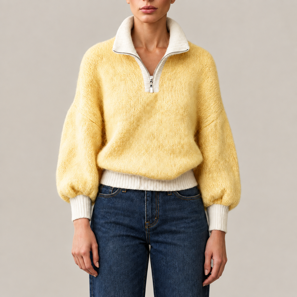 Elise Contrast Quarter-Zip Knit Sweater