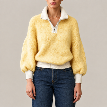 Elise Contrast Quarter-Zip Knit Sweater