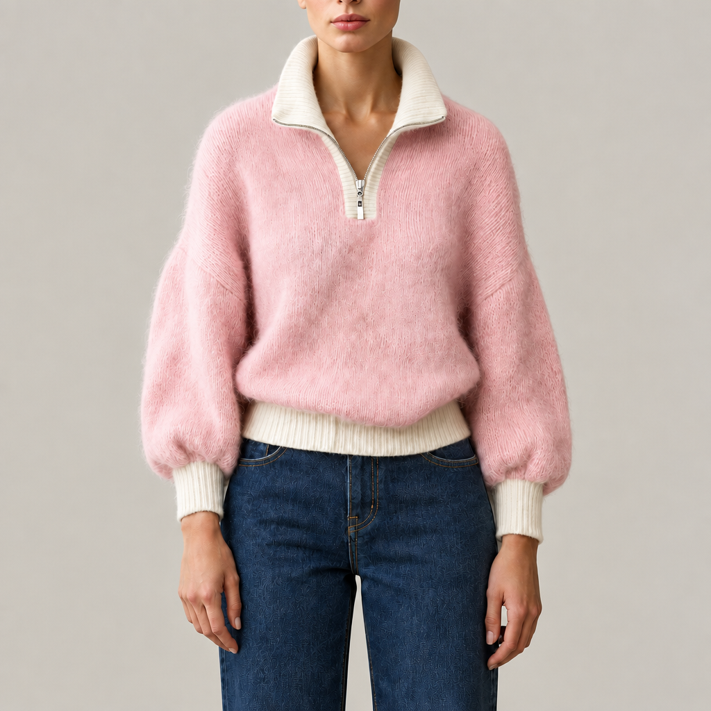 Elise Contrast Quarter-Zip Knit Sweater