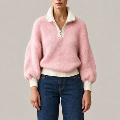 Elise Contrast Quarter-Zip Knit Sweater