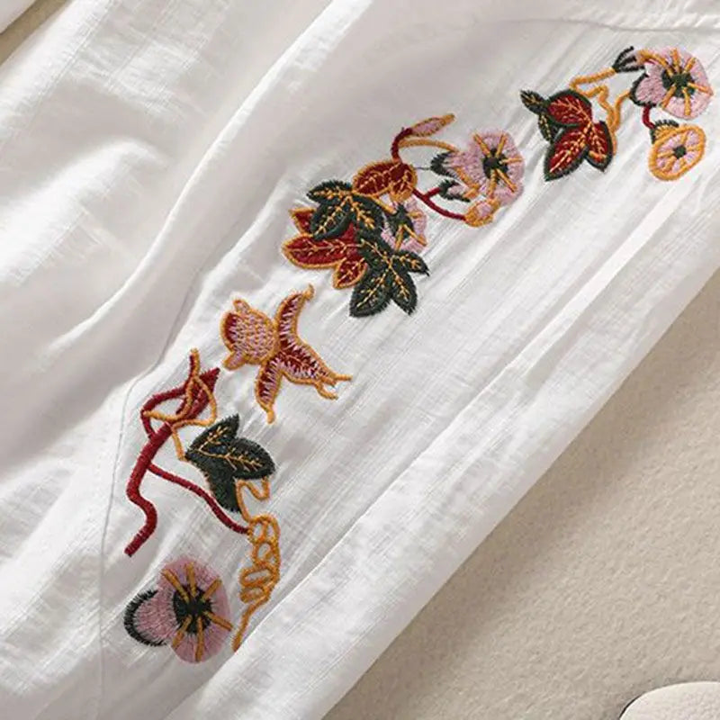 Celine Cotton Linen Embroidered Pants