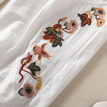 Celine Cotton Linen Embroidered Pants