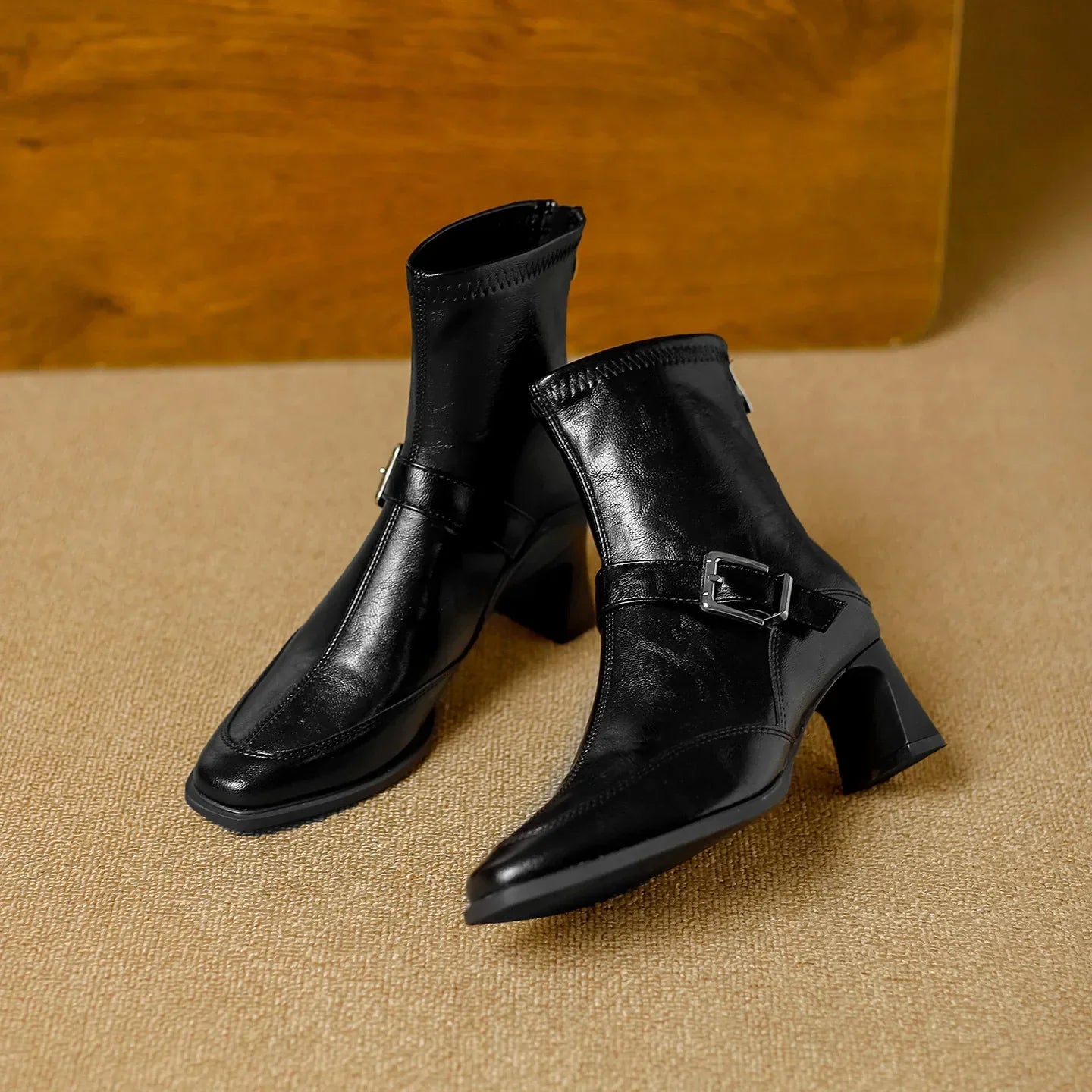 Vionette Leather Buckle Boots