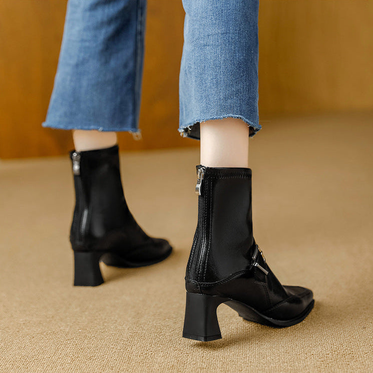 Vionette Leather Buckle Boots