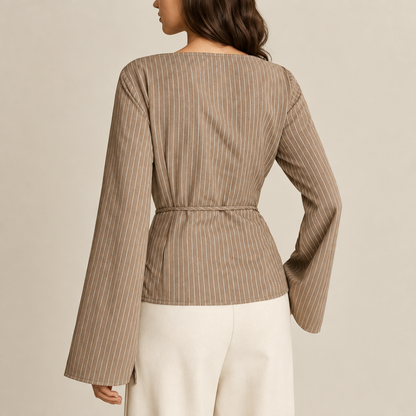 Elara Pinstripe Wrap Blouse