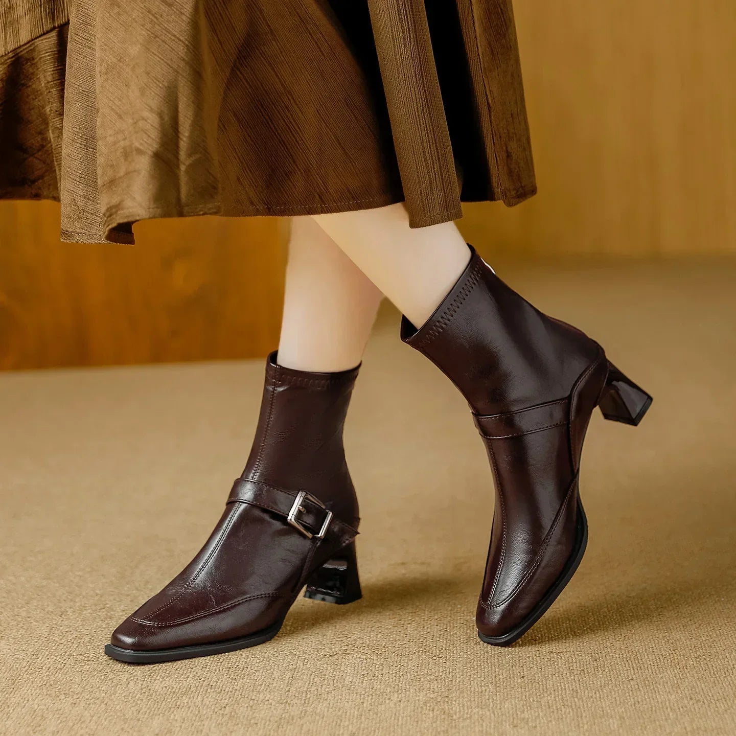 Vionette Leather Buckle Boots