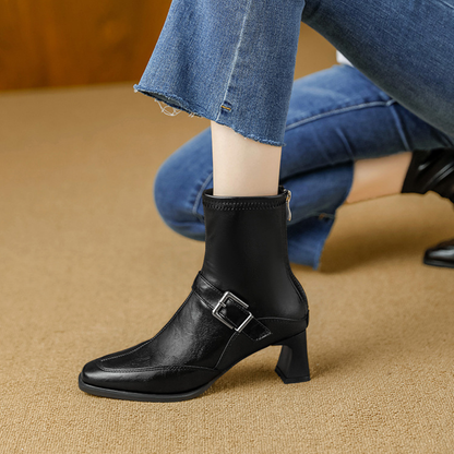 Vionette Leather Buckle Boots