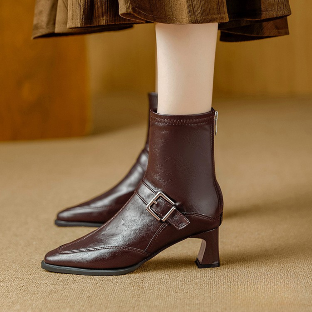 Vionette Leather Buckle Boots