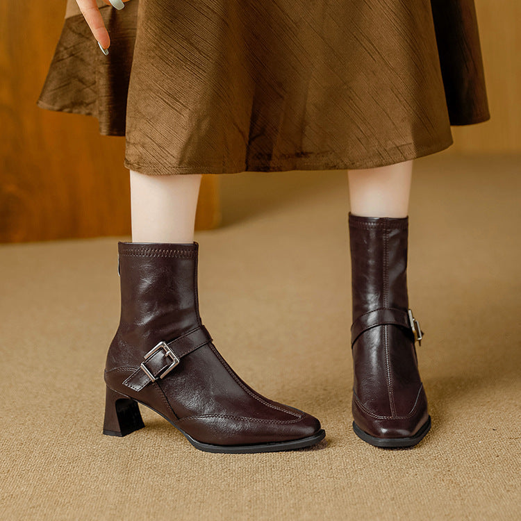 Vionette Leather Buckle Boots