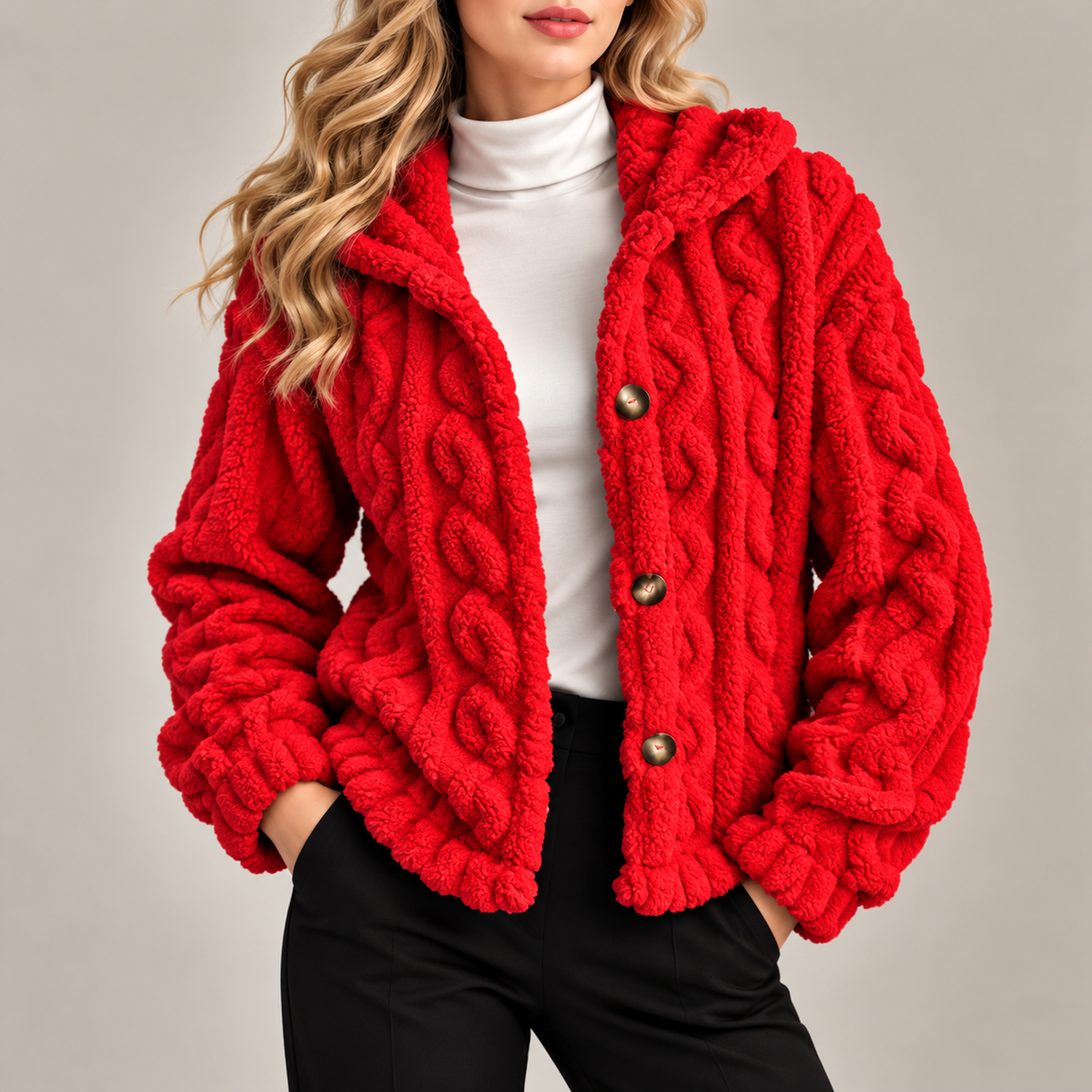 Amelia Plush Cable-Knit Jacket