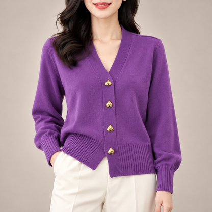 Rosalie Heart-Button Knit Cardigan