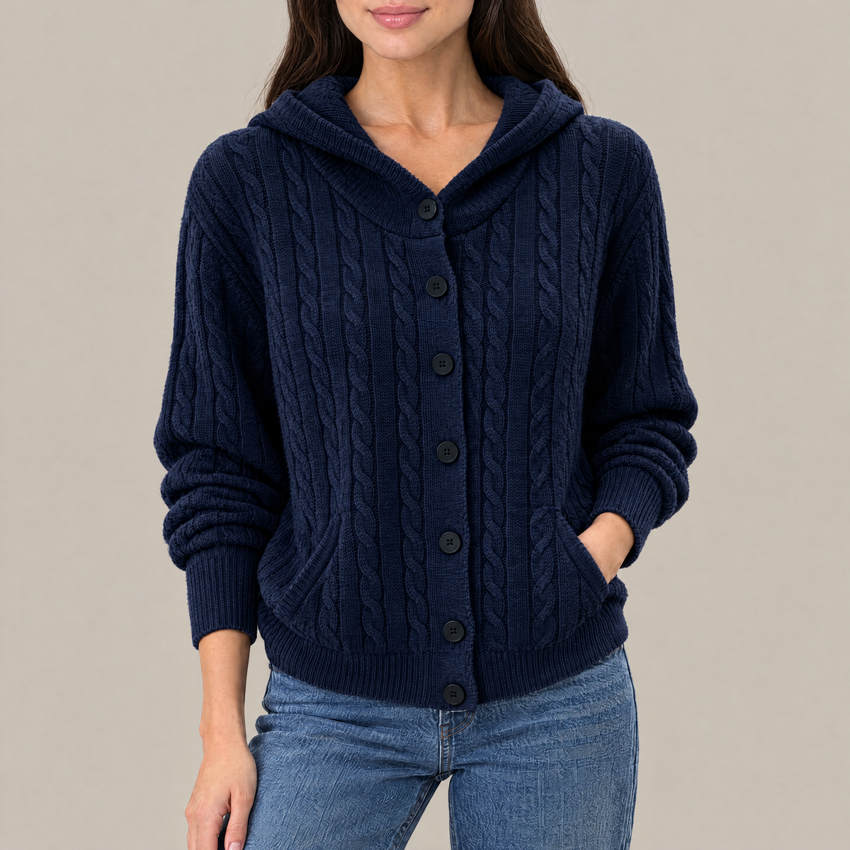 Clara Cable Knit Hooded Cardigan