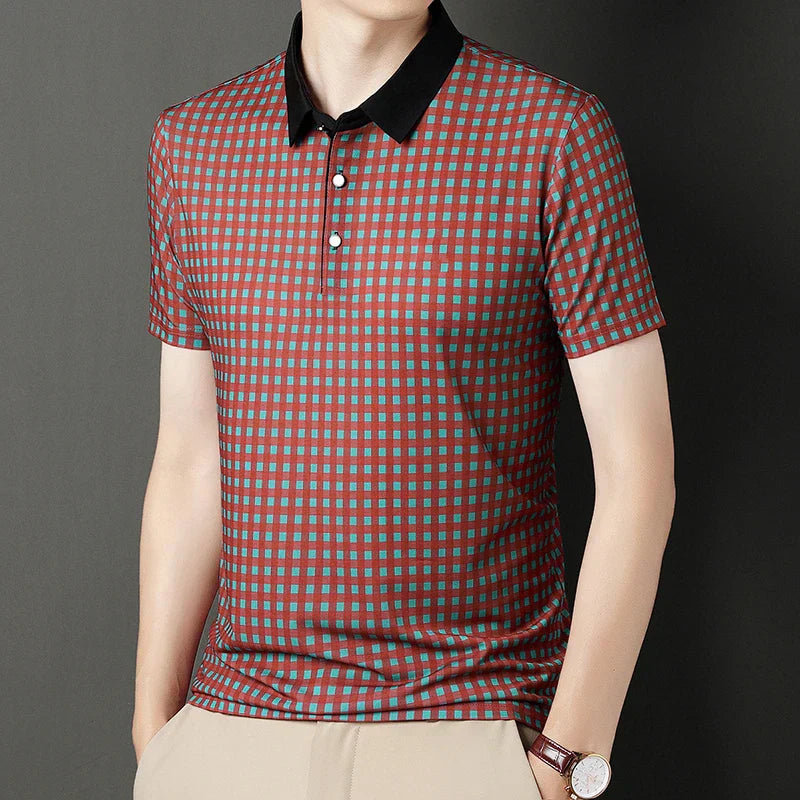 Stanford Grid Plaid Polo